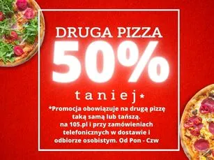 Promocja 50% rabatu na drugą pizze
