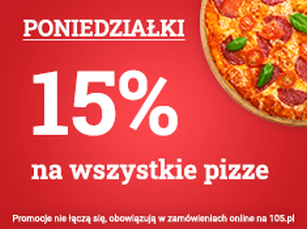 Promocja Poniedziałek 15% na wszystkie pizze